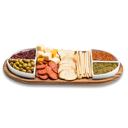 Kalmar Home Charcuterie Board with 4 Triangular Ceramic Bowls